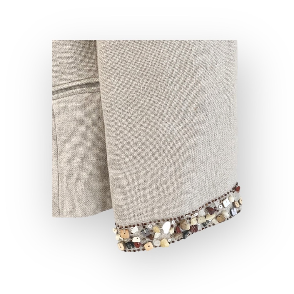 BCBG MaxAzria  Gemma Raw Gems Cropped Linen Jacket  Straw Beige - Picture 8 of 16